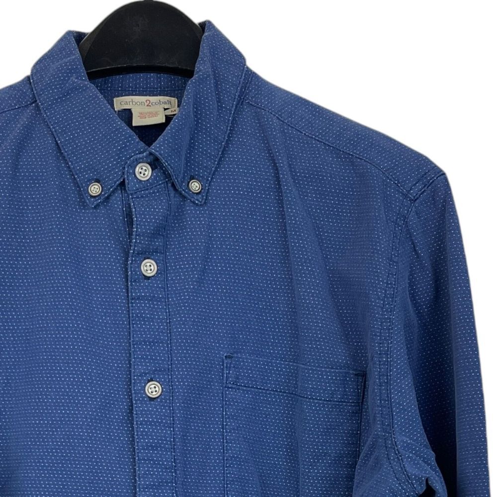 Carbon 2 Cobalt Mens Medium Soft 100% Cotton Long Sleeve Button Down Blue Dots